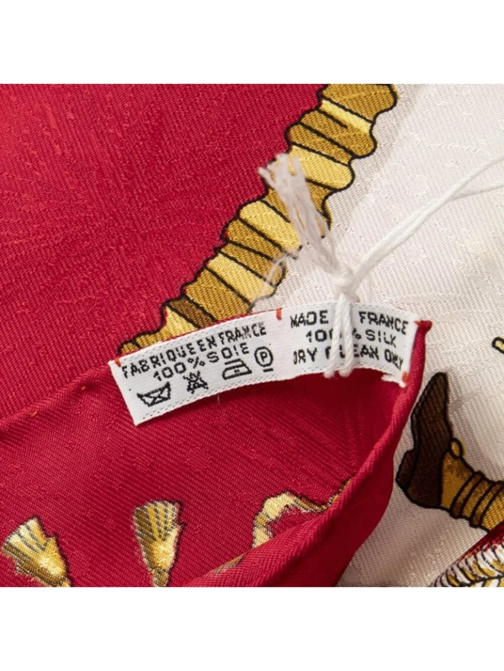 ★SOLD★ Hermes Scarf Red Ivory 100% Gold Jacquard Silk - Picture 5 of 5